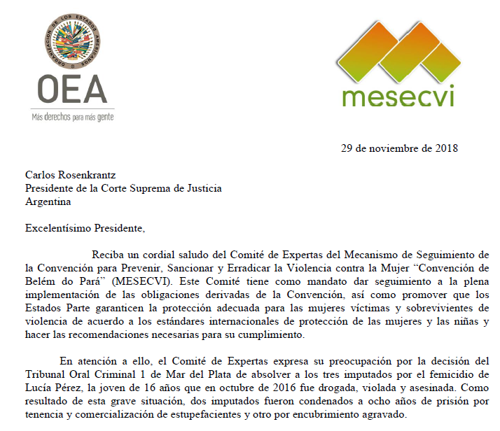 Lucía Pérez: la OEA alertó a la Corte Suprema por la “grave situación” del fallo absolutorio